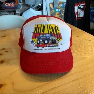 1980s Goliath Monster Truck Trucker cap Great true vintage trucker hat red white